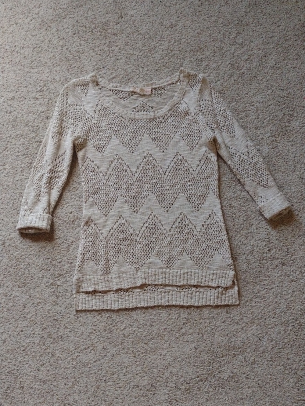 Pink Republic Cream Open-Knit Chevron Scoop Sweater